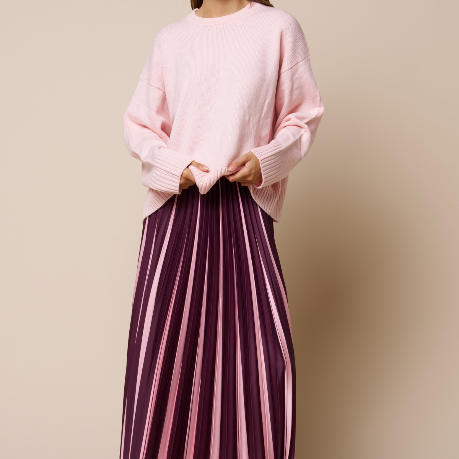 Two Tone Pleated Maxi Skirt