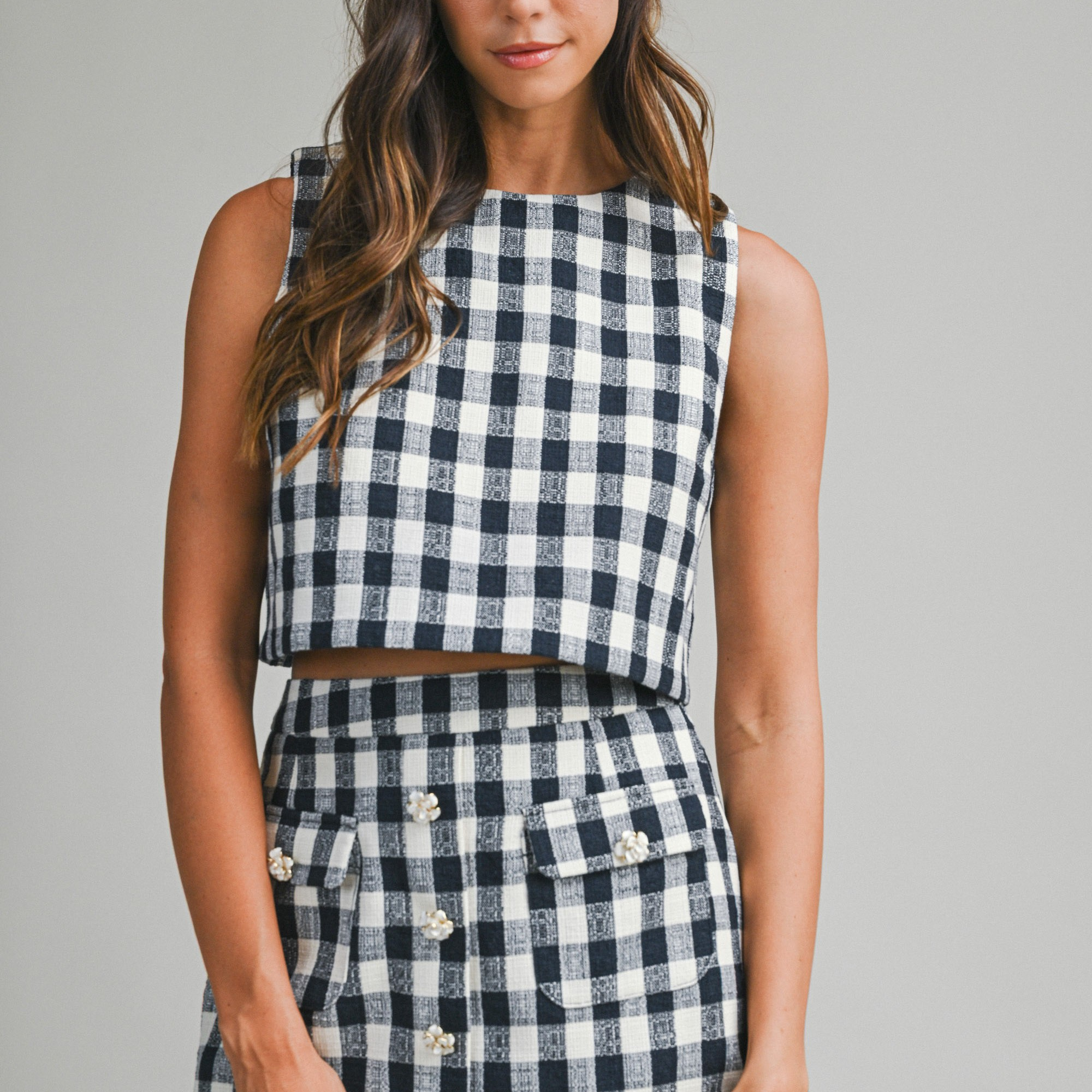 Gingham Plaid Sleeveless Crop Top And Skirt Set