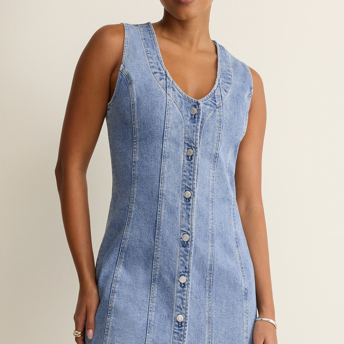 Jolie Denim Seamed Mini Dress