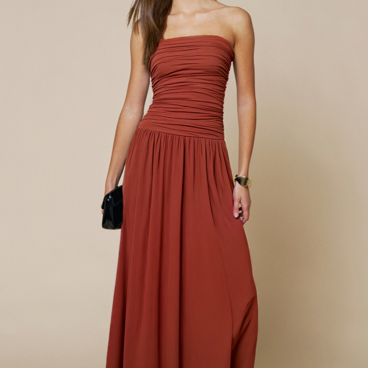 Strapless Ruched Maxi Dress