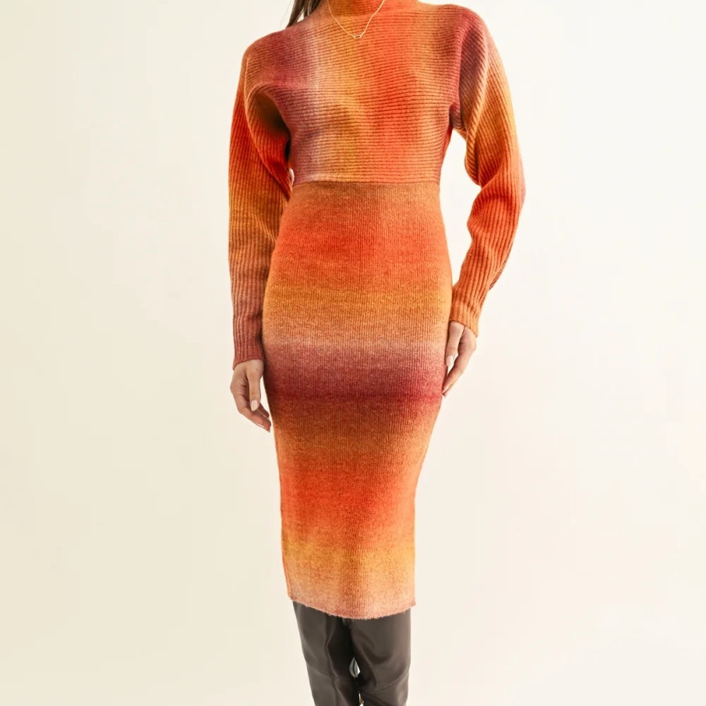 Mia Ombre Dolman Sleeves Knit Midi Dress