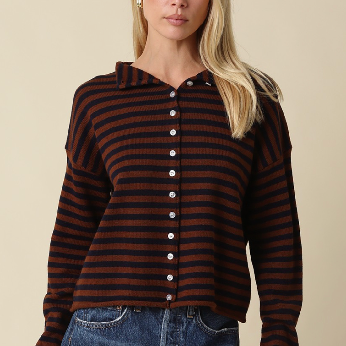 Elina Striped Collar Knit Top
