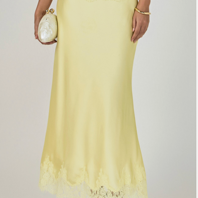 Satin Lace Midi Skirt