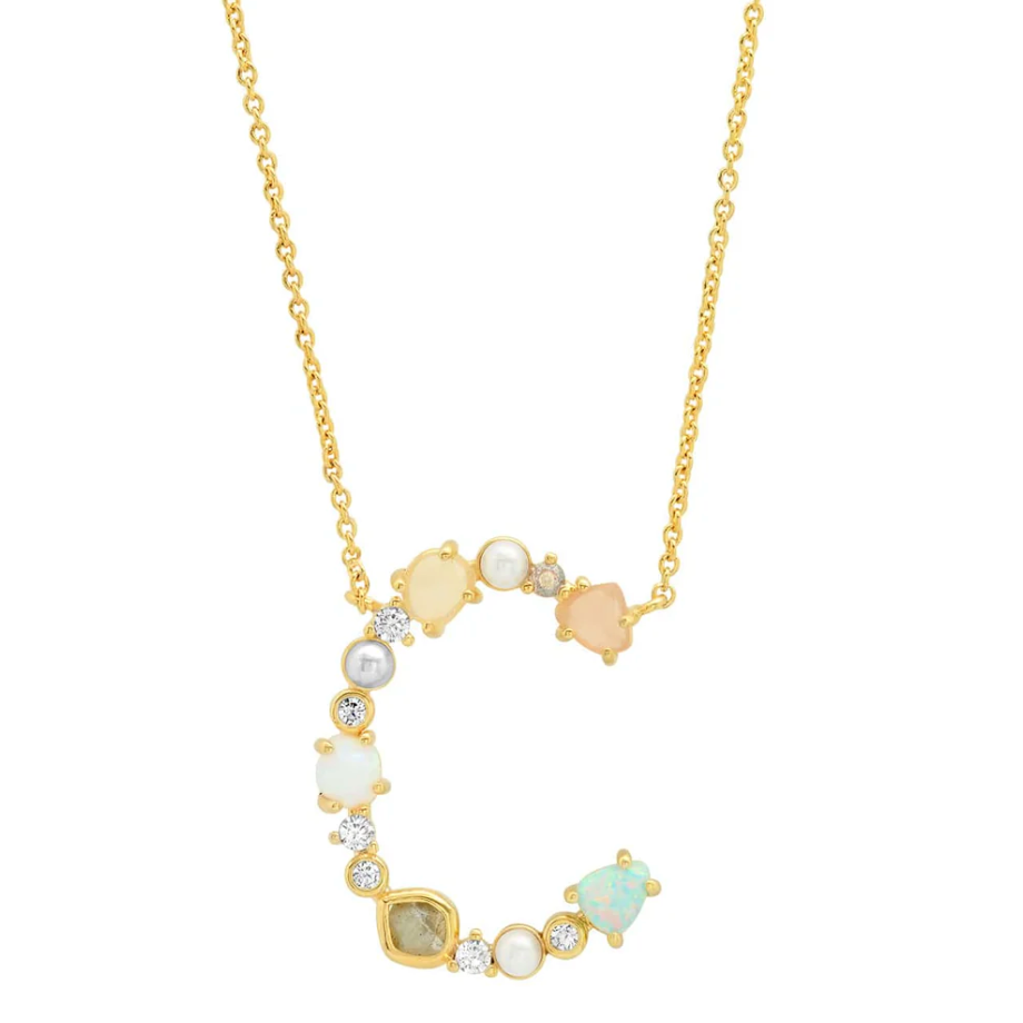 Opal Stone Monogram Necklace