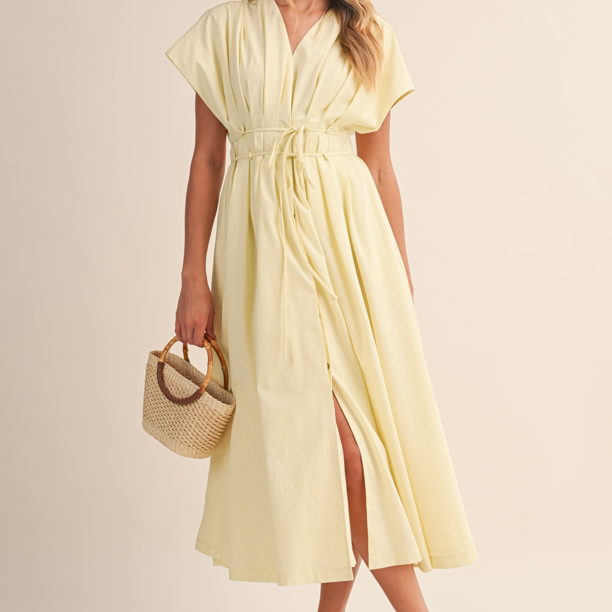 Poplin Short Sleeve Pleated Maxi Dress