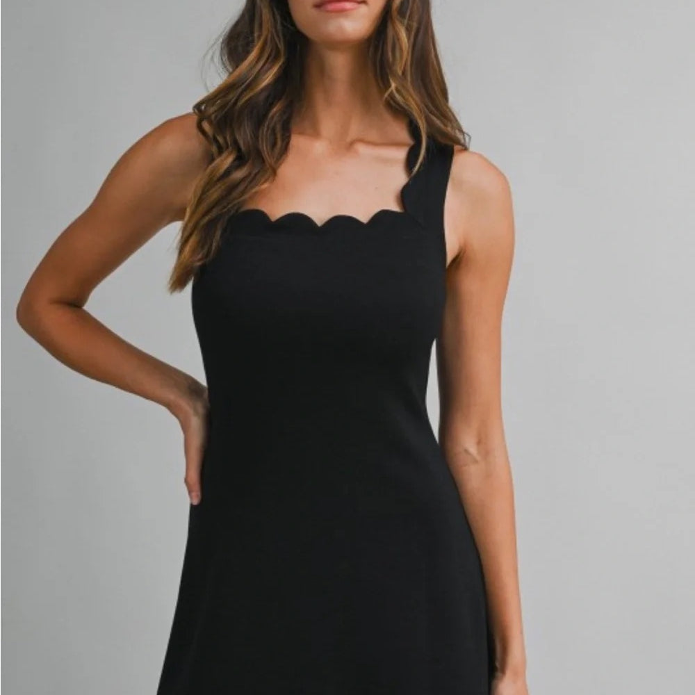 Scuba Scallop Square Neck Mini Dress With Shorts