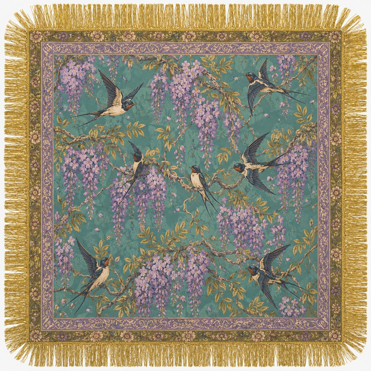 Satin Print Tassel Fringe Square Neckerchief Scarf