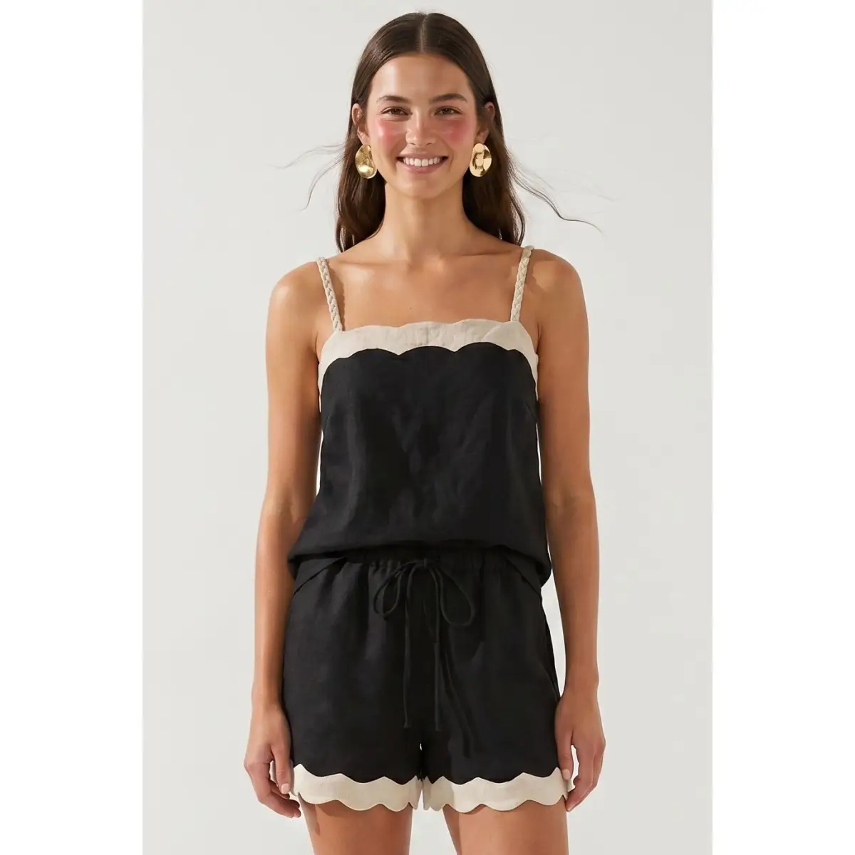 Scallop Trim Linen Tank Top