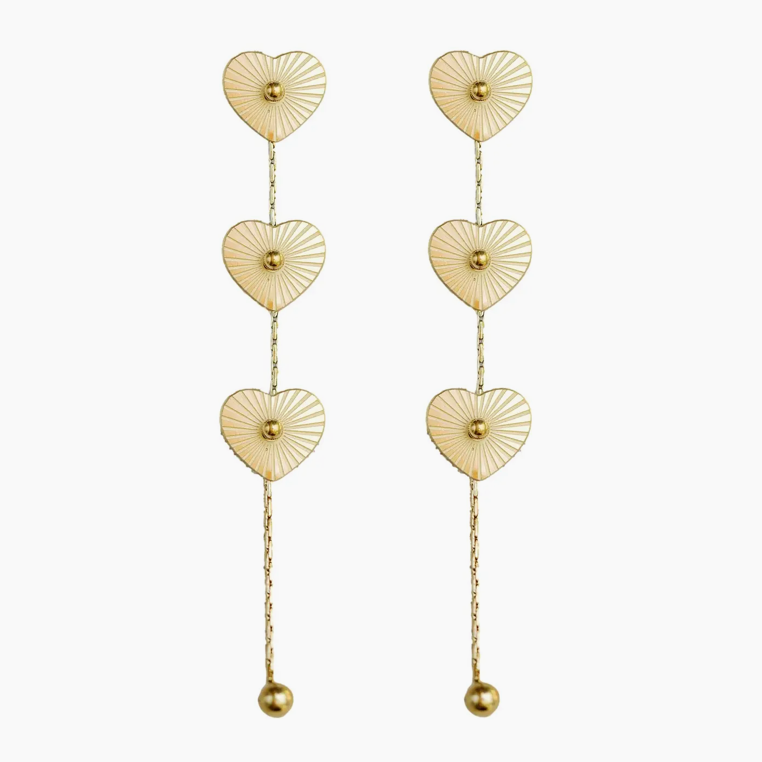 Gold Heart Duster Drop Earrings