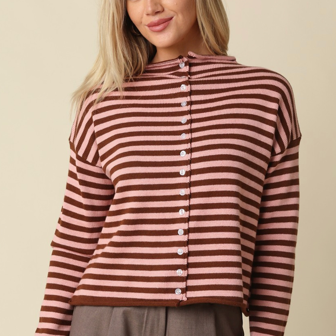 Elina Striped Collar Knit Top