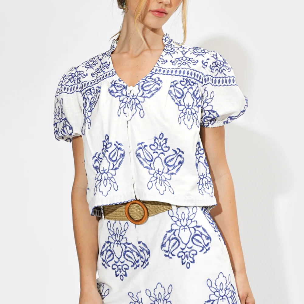 Caitlin Embroidered Short Sleeve Top