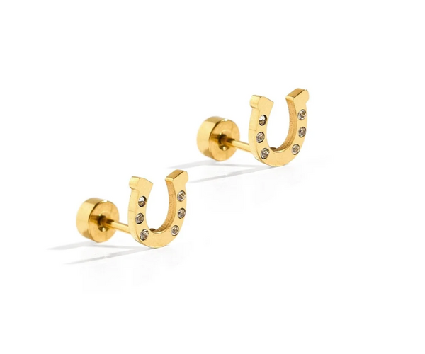 Screwback Stud Earrings - Horseshoe Gold