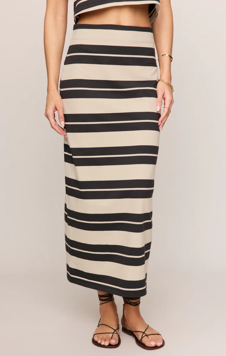 GAIL STRIPED JERSEY MIDI SKIRT