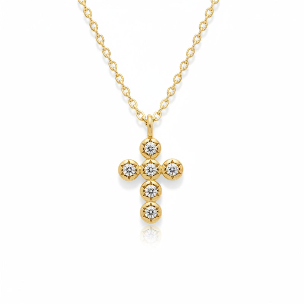 Gold Dipped Round Cz Cross Pendant Necklace