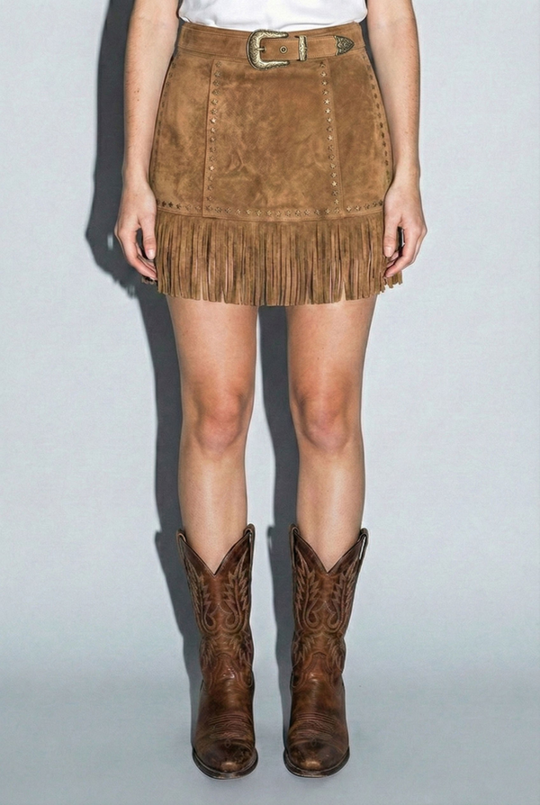Suede Star Fringe Mini Skirt