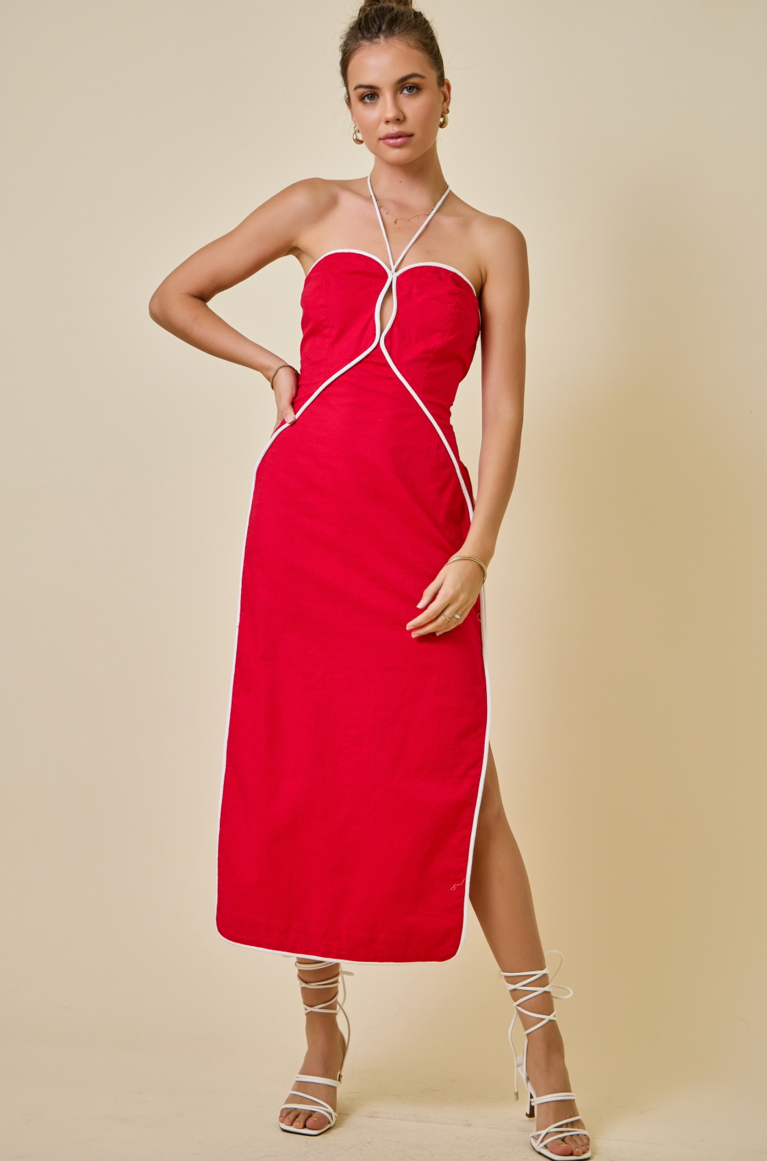 Halter Neck Cutout Midi Dress