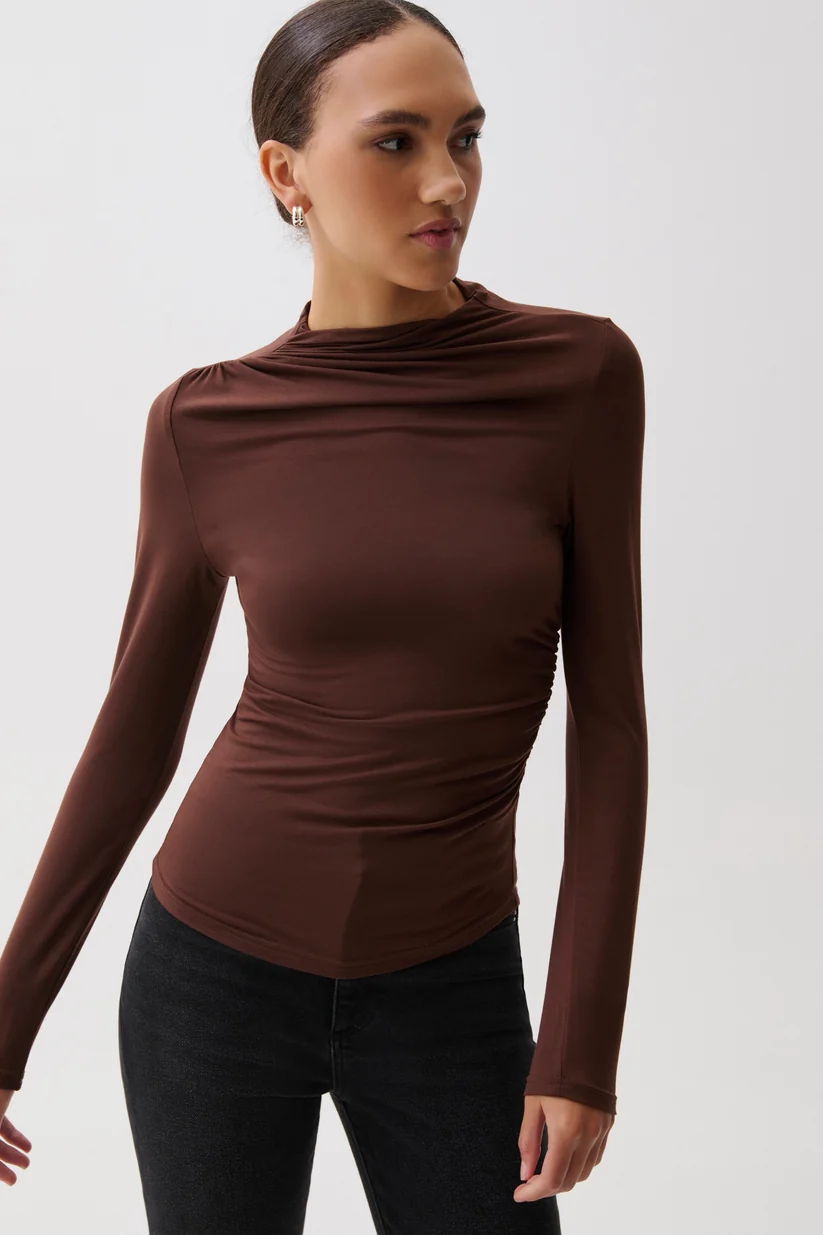 Nathalia Long Sleeve Draped Mock Neck