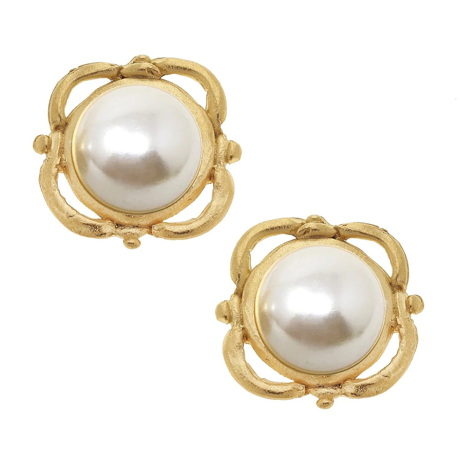 Gold with Pearl Pierced Earrings