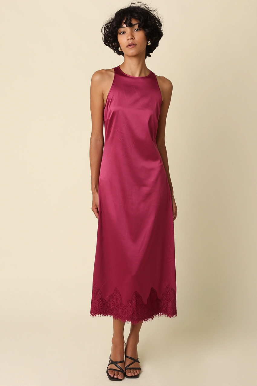 Zoe Lace Trim Satin Dress