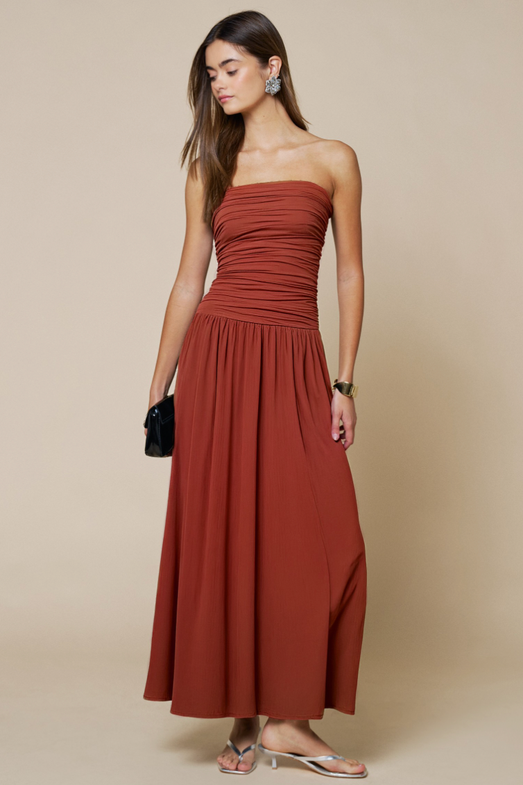 Strapless Ruched Maxi Dress