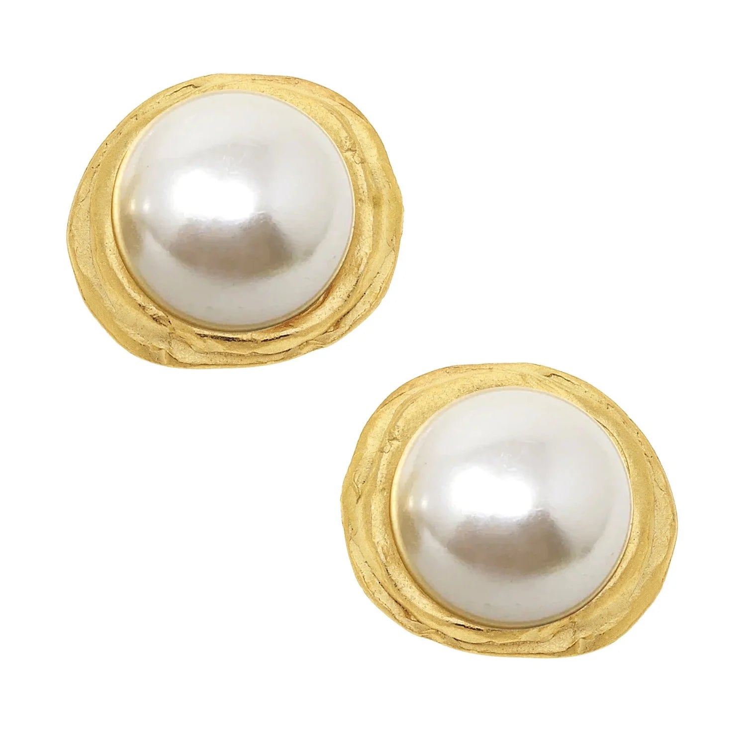 Gold Pearl Pierced Earrings