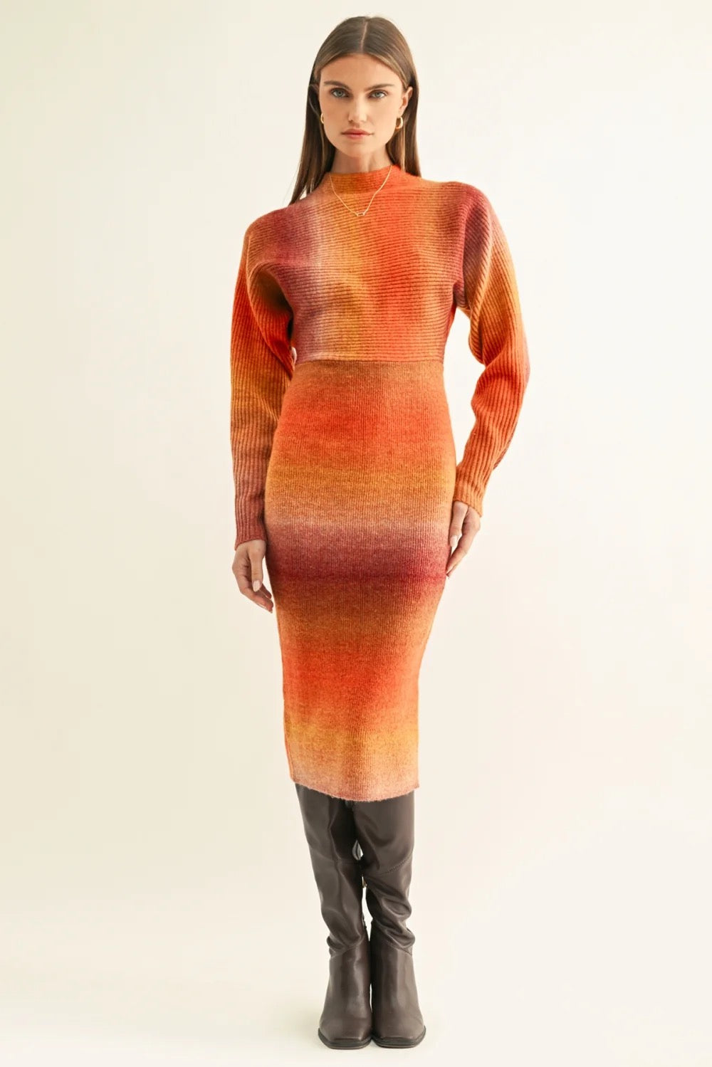 Mia Ombre Dolman Sleeves Knit Midi Dress