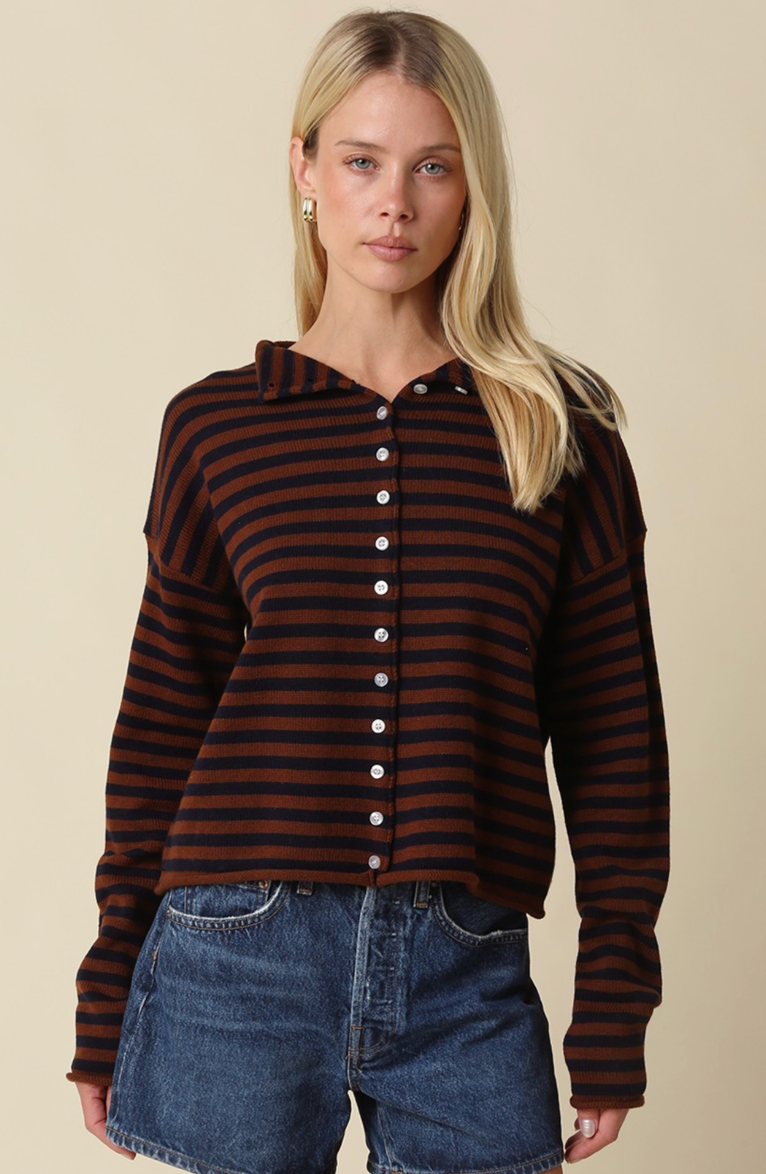 Elina Striped Collar Knit Top