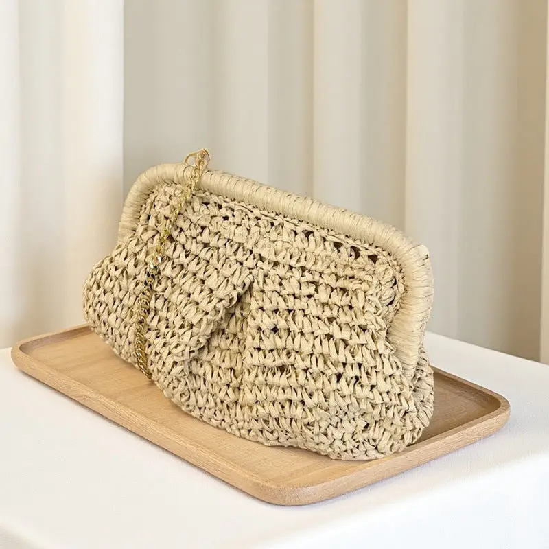 Casual Chain Strap Straw Handbag Stylish Beach Crossbody Bag