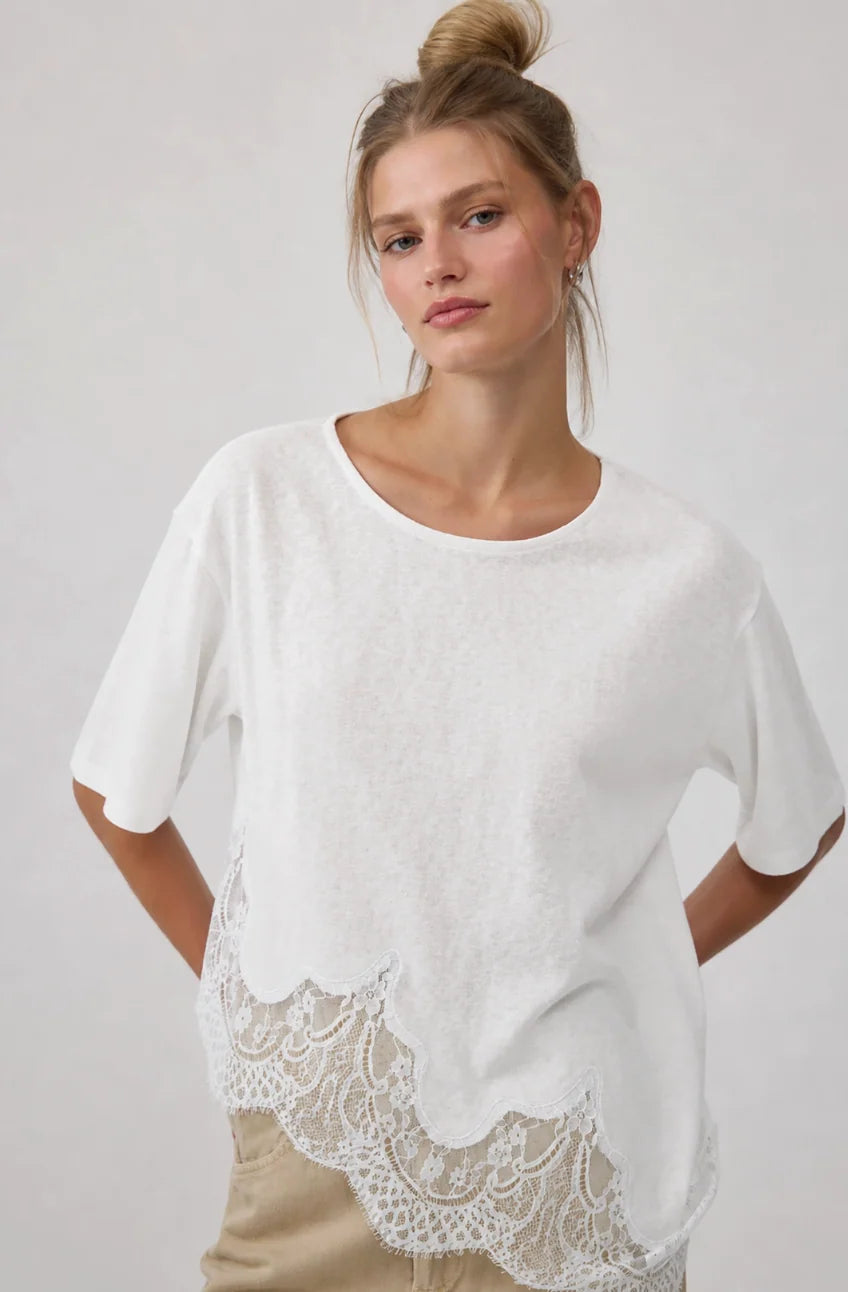 Slub Knit Lace Hem Tee