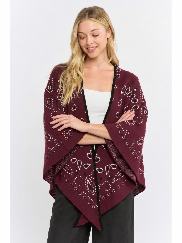 Open-Front Bandana Kimono Cardigan