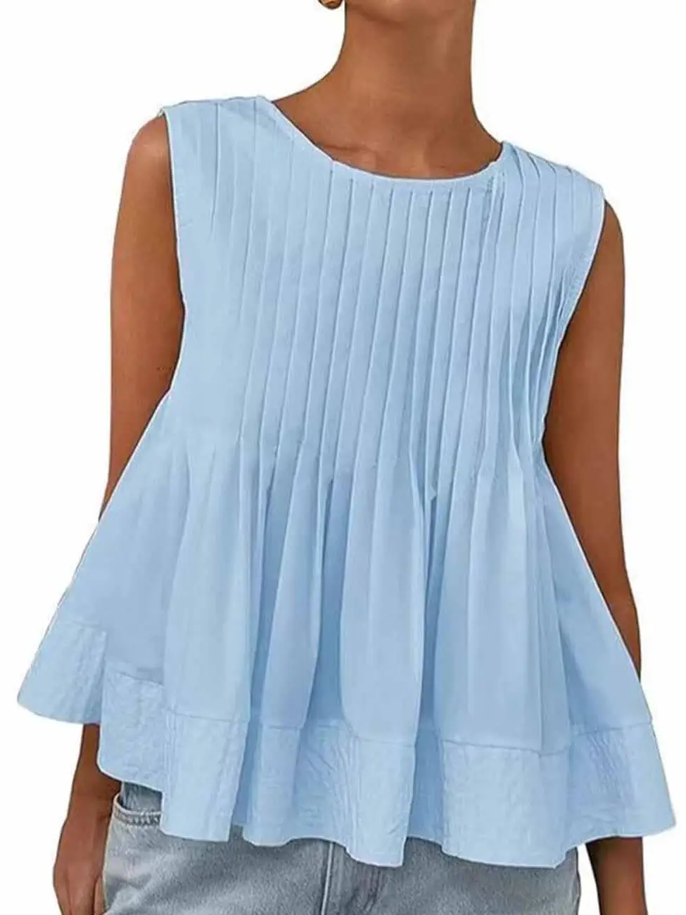 Solid Color Pleated Sleeveless Tank Top
