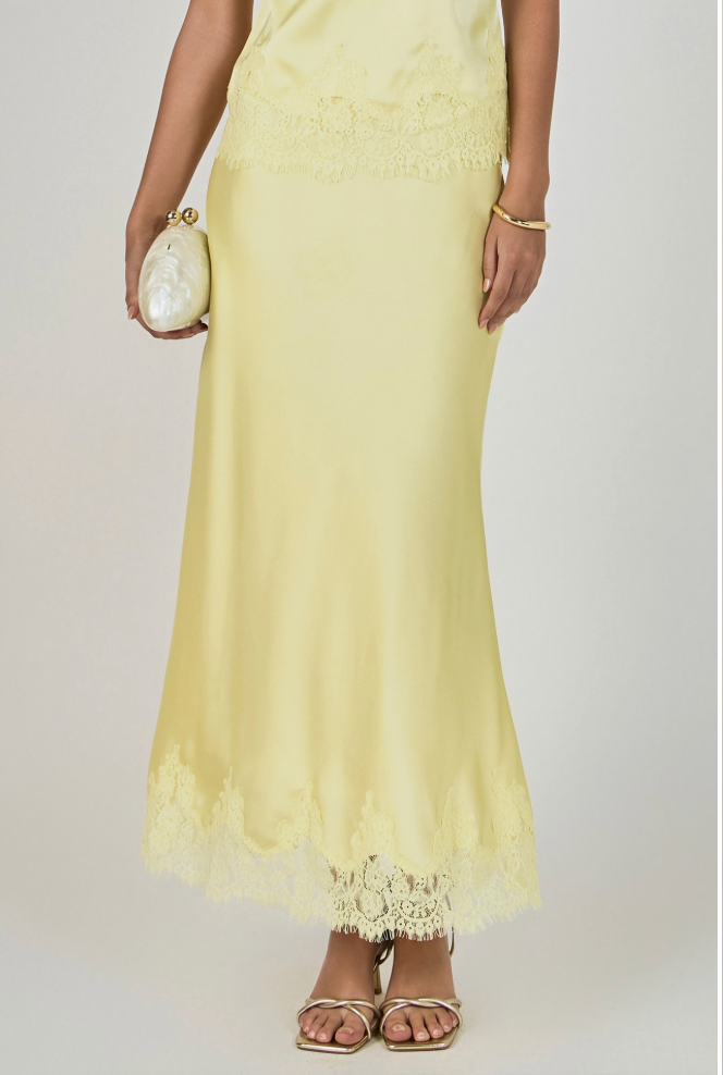 Satin Lace Midi Skirt