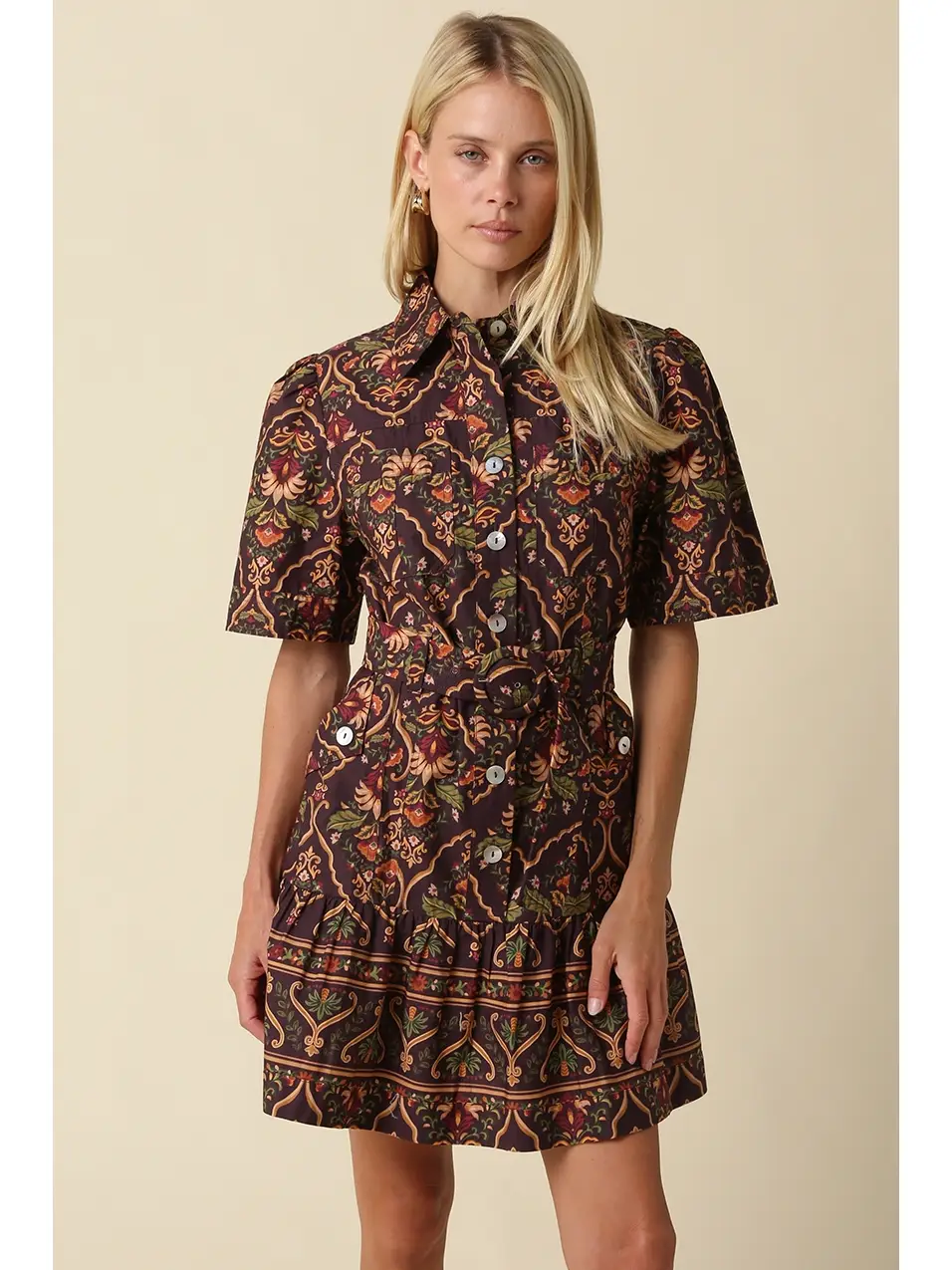 Belen Paisley Belted Mini Dress