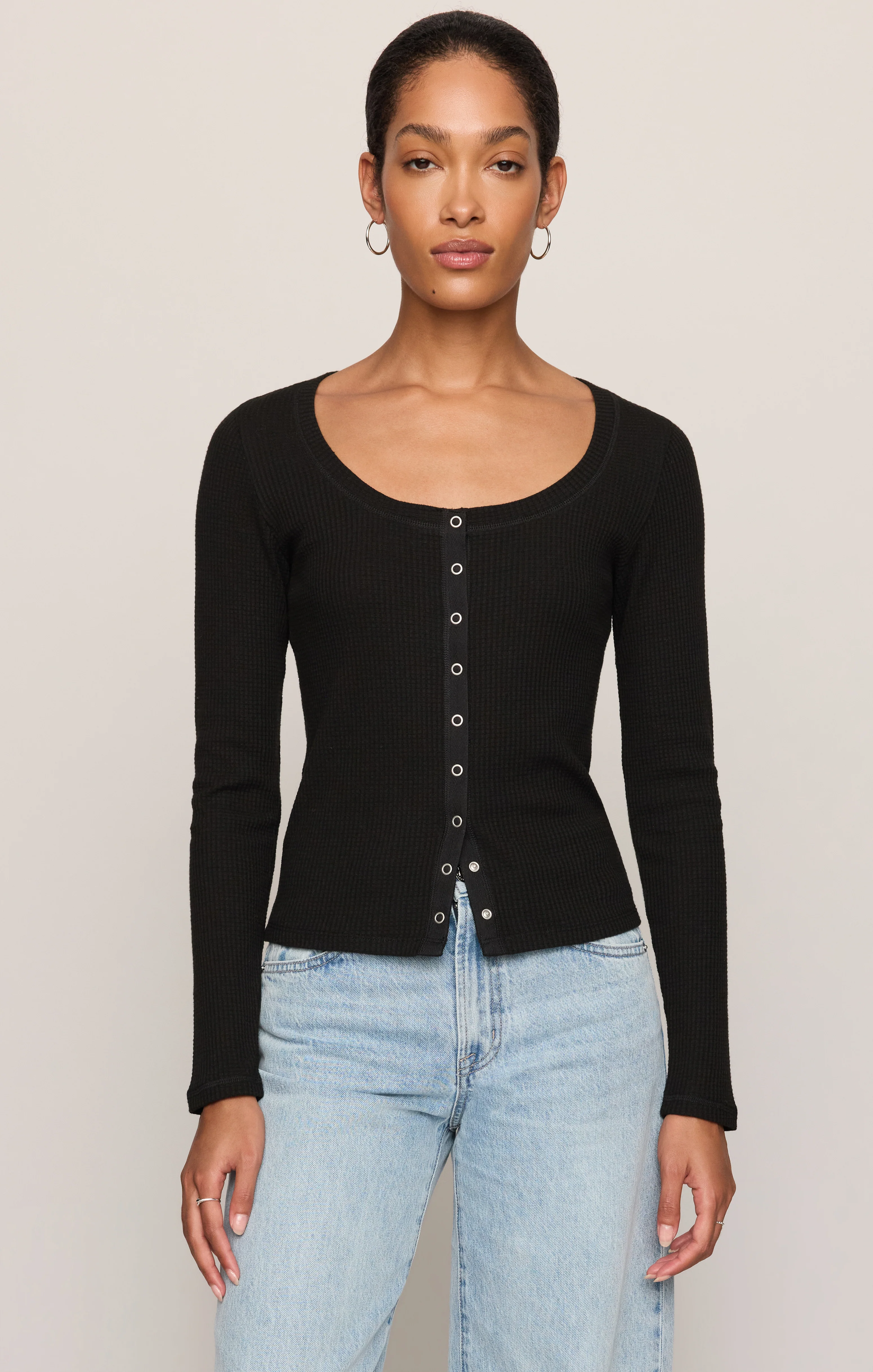 Albany Waffle Button Up Top