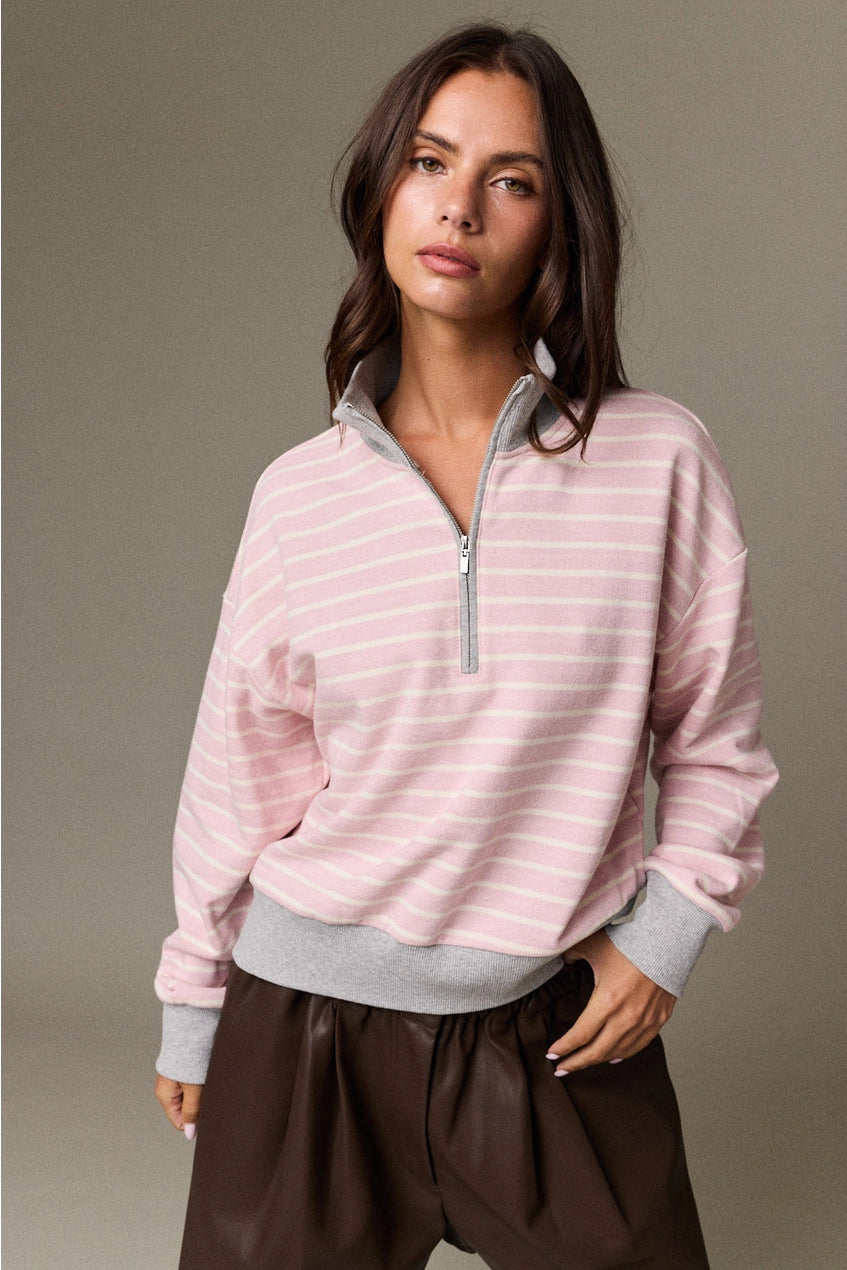 Darcy Striped Quarter Zip Sweatshirt