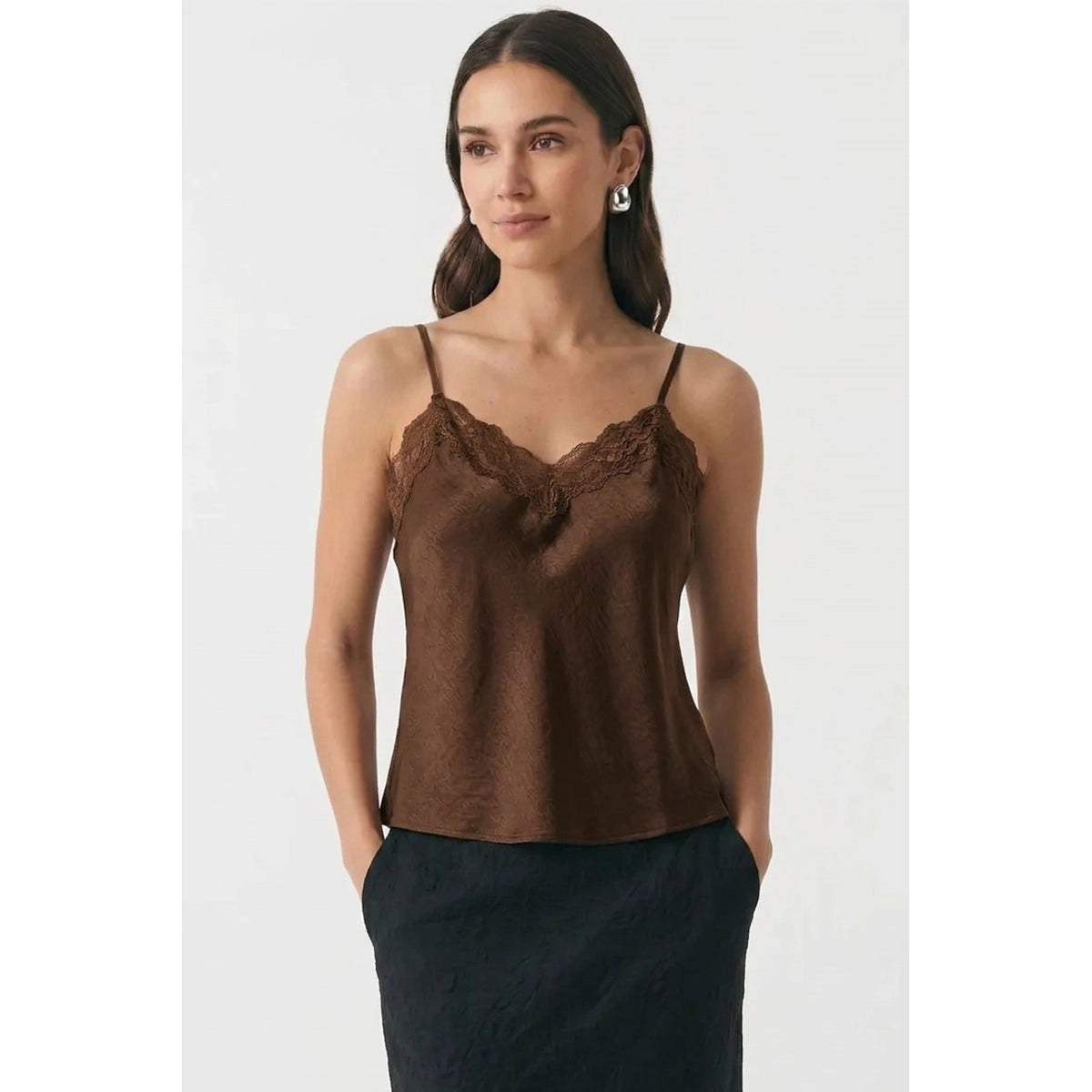 Classic Satin V-Neck Lace Trim Cami