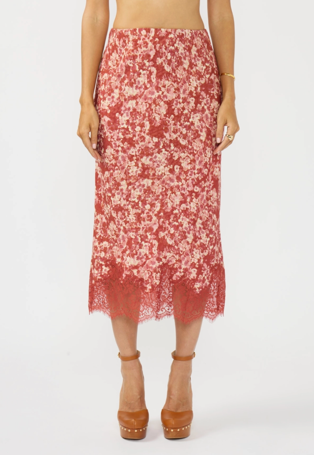 Maxi Slip Skirt with Scalloped Lace Hem