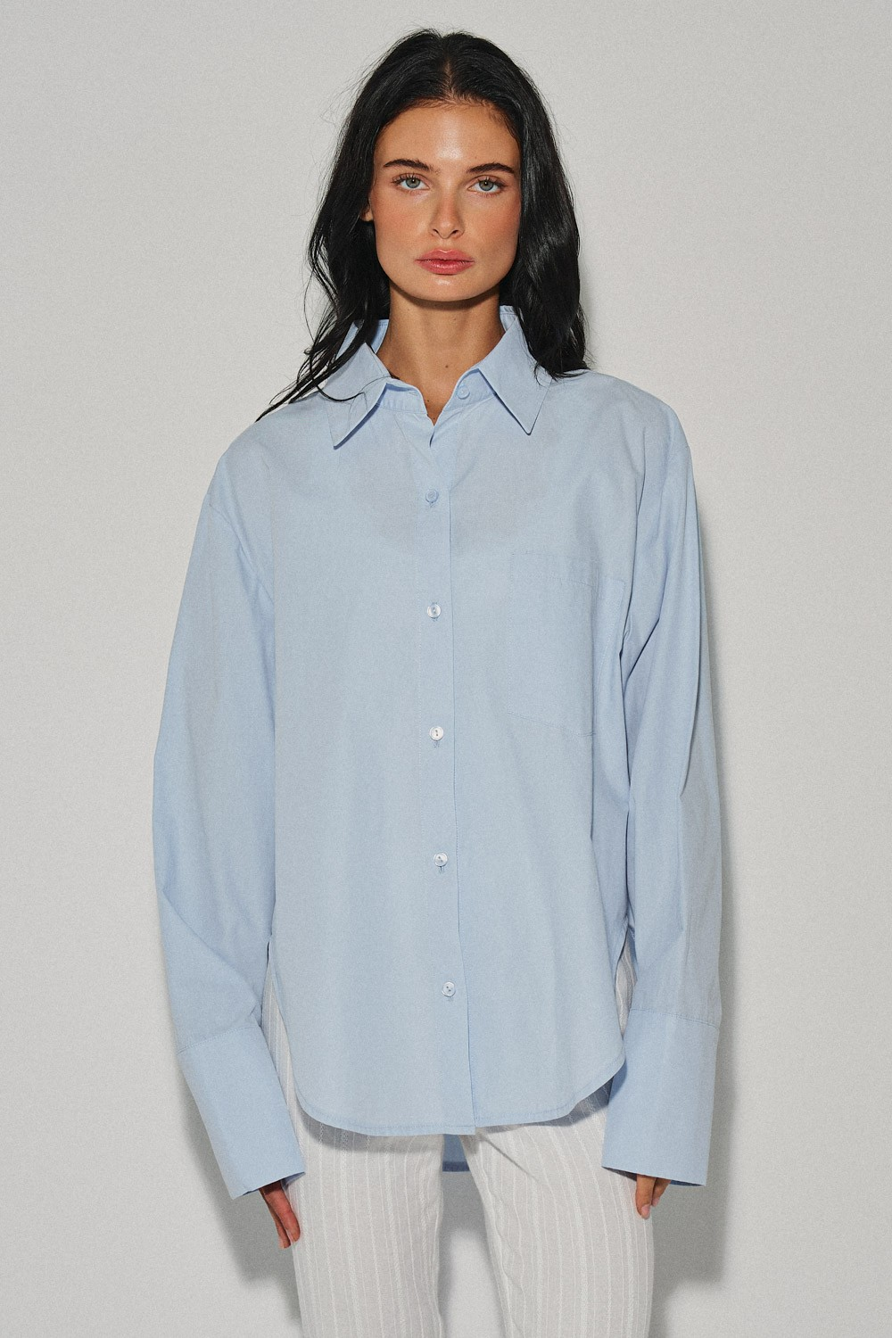 Ladies Woven Oversized Button Down Shirt