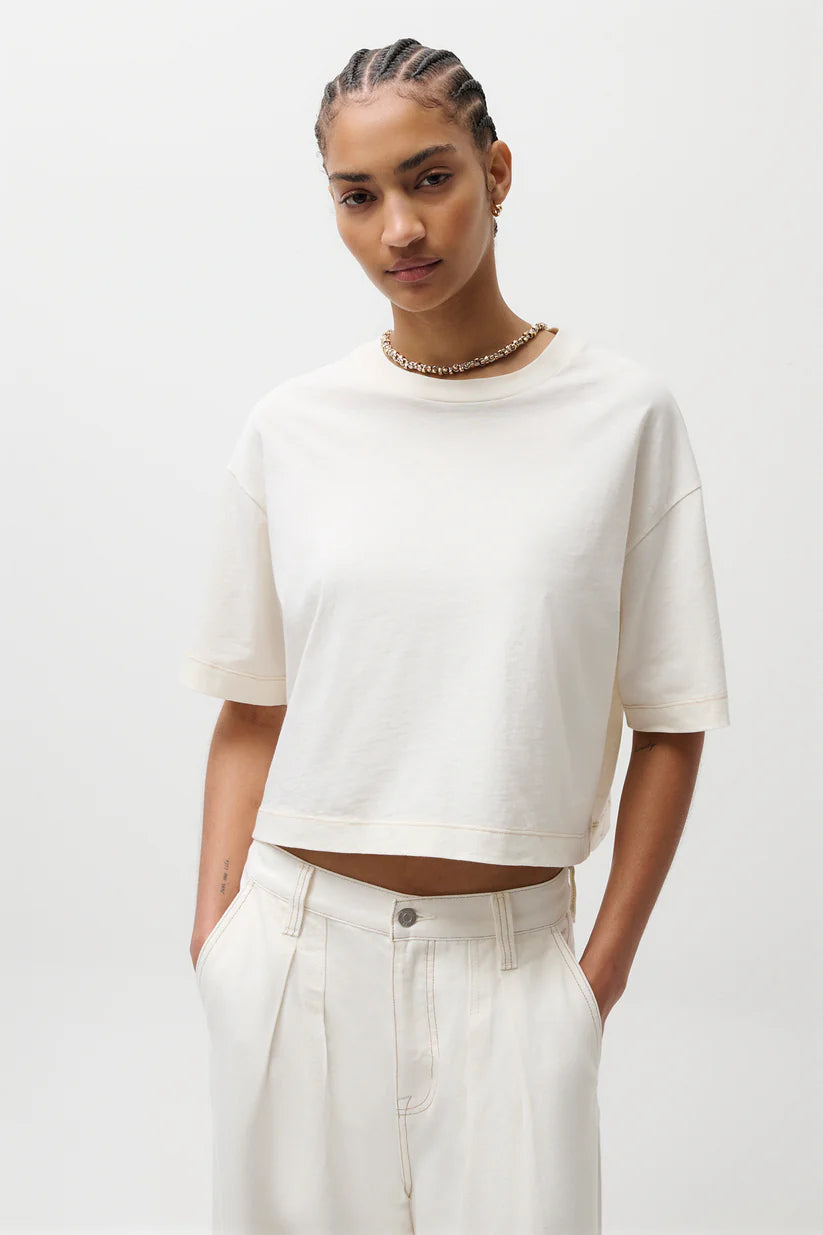Mae Cropped Tee in Soft White
