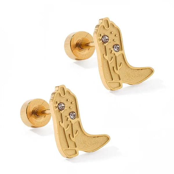 Screwback Stud Earrings - Daisy Cowgirl Boot Gold
