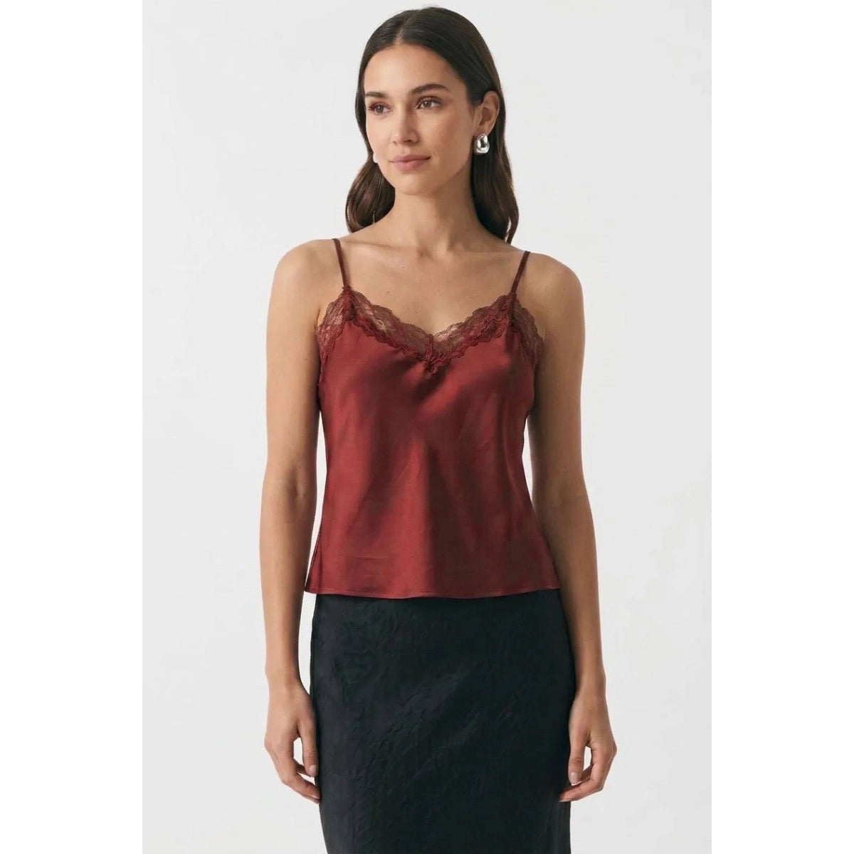 Classic Satin V-Neck Lace Trim Cami