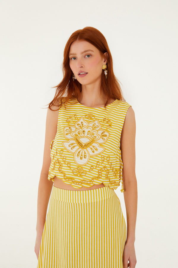 Bicolor Stripes Richilieu Sleeveless Crop Top