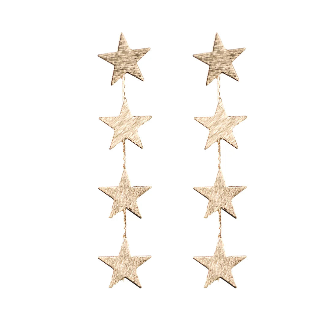 Gold Star Duster Drop Statement Earrings