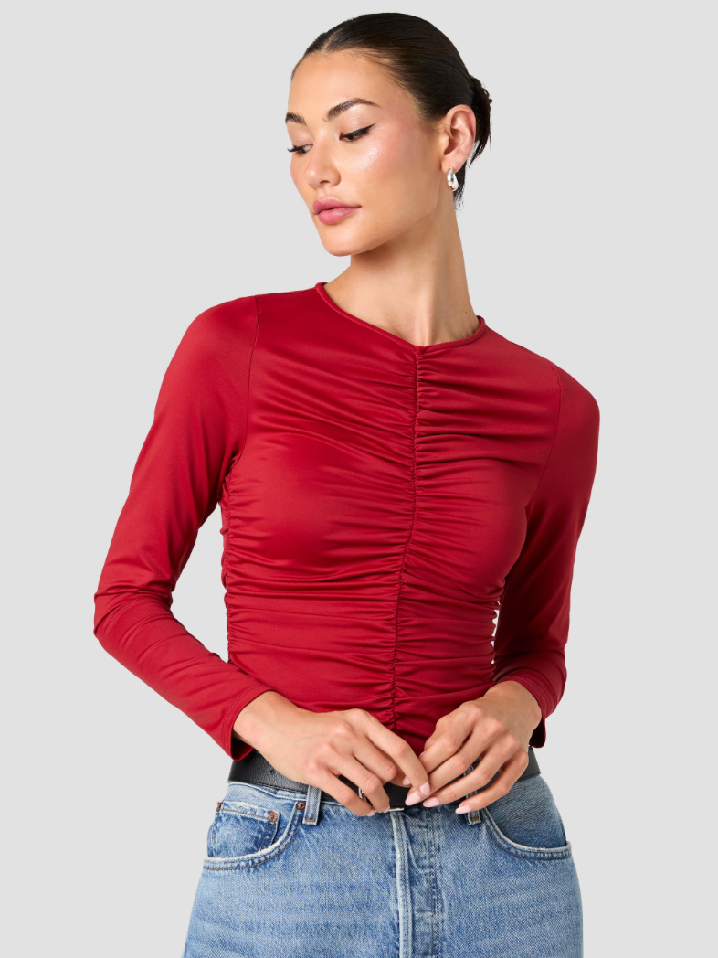 SHAY SLINKY JERSEY KNIT RUCHED LS TOP