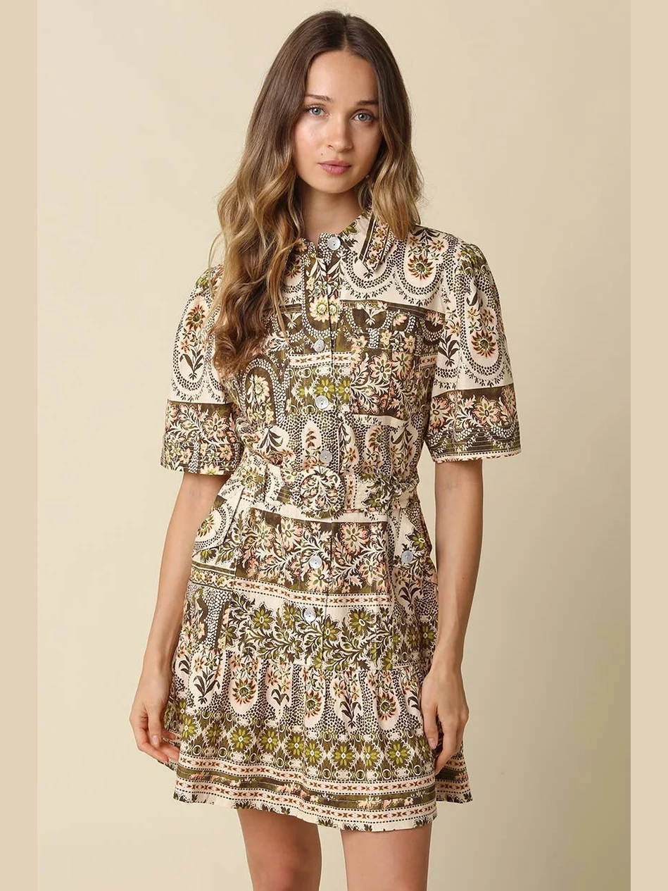 Paisley Print Belted Mini Dress