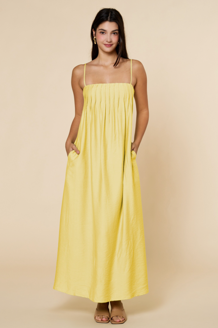 Pleated Spaghetti Straps Maxi Dress