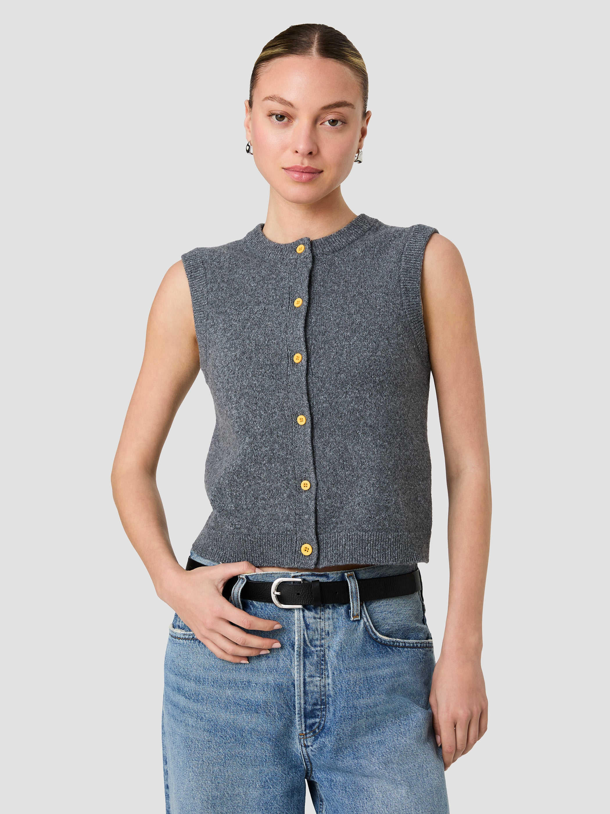 Aleyna Knit Buttons Sleeveless Top