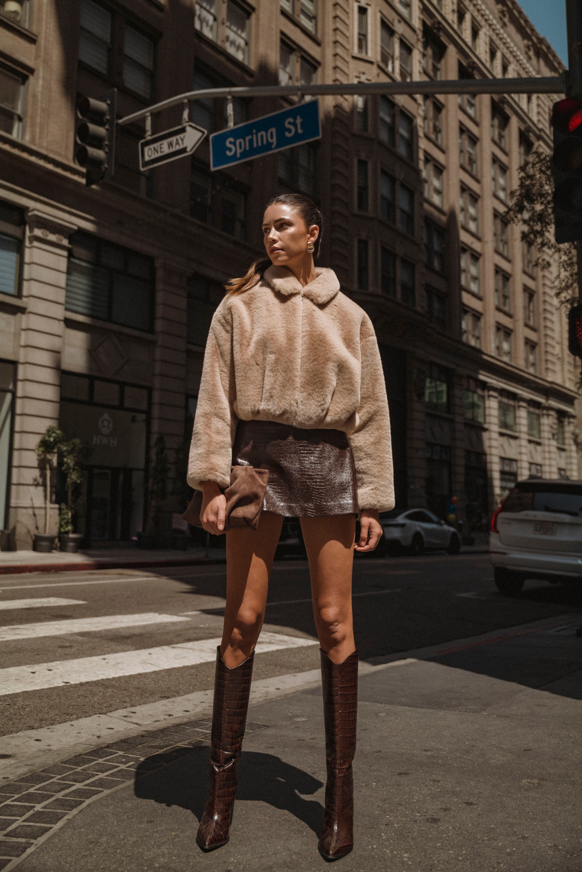 High Waisted Crocodile Faux Leather Skort