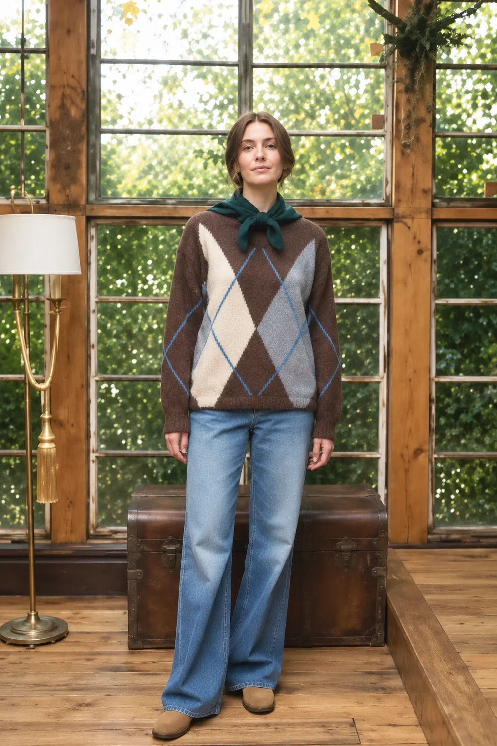Argyle Roll Neck Sweater Top