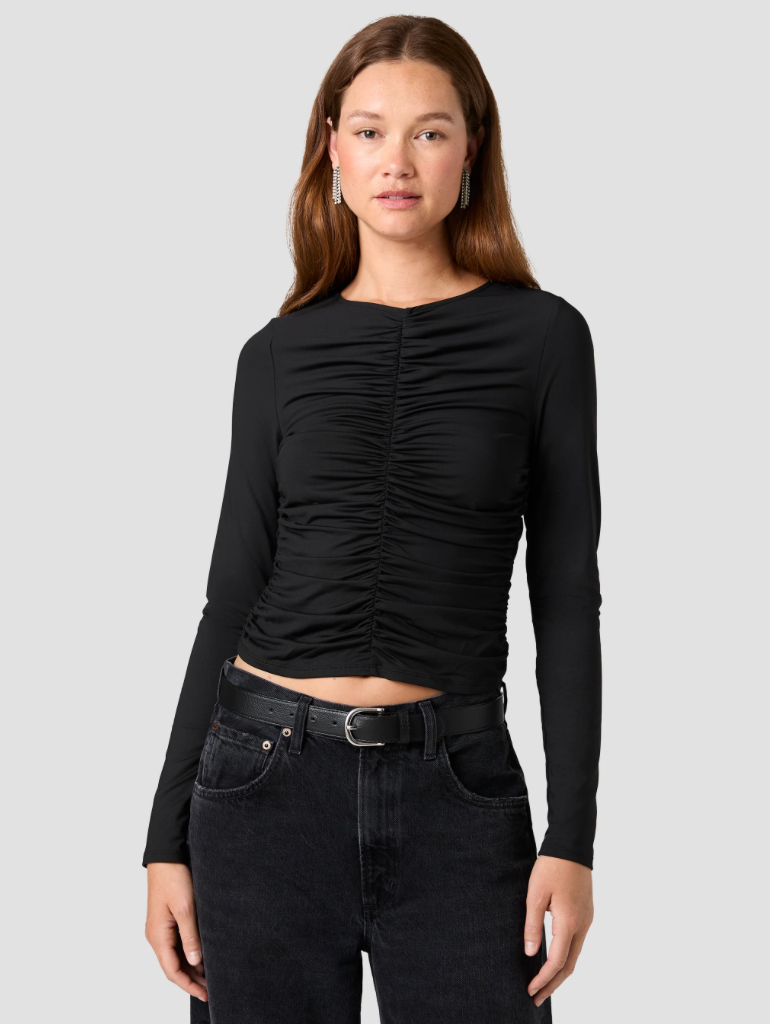 SHAY SLINKY JERSEY KNIT RUCHED LS TOP